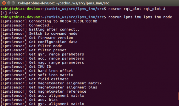 Screenshot starting LPMS ROS node